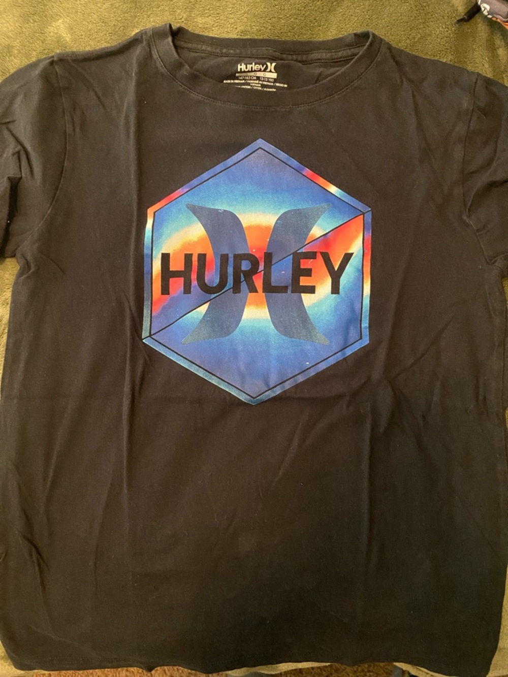 Hurley Black T‑Shirt with Blue and Orange Geometric Logo